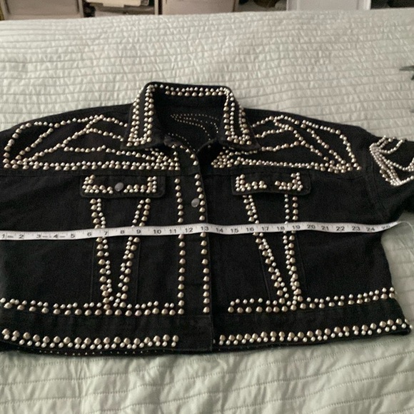 Black denim jacket/ beaded - Picture 7 of 8